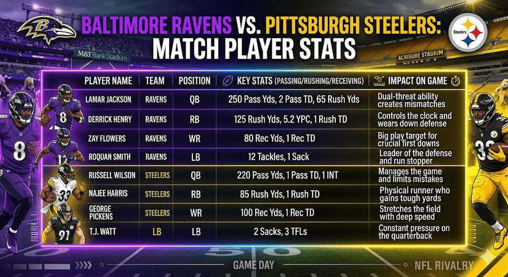 Baltimore Ravens vs Pittsburgh Steelers Match Player Stats