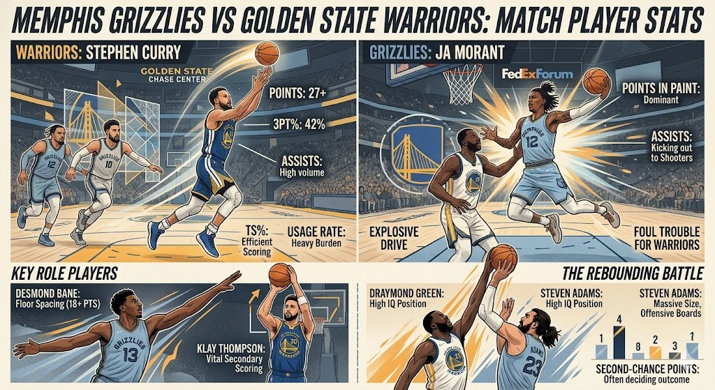 Memphis Grizzlies vs Golden State Warriors Match Player Stats