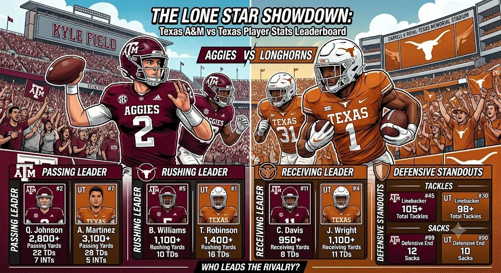 Texas A&M Aggies Football vs Texas Longhorns Football Match Player Stats