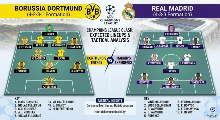 Borussia Dortmund vs Real Madrid Lineups