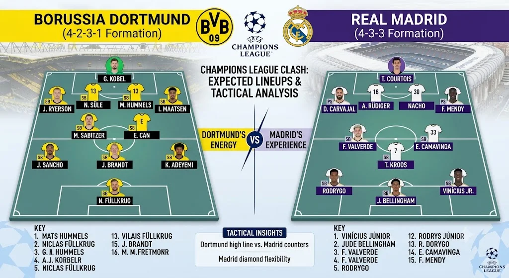 Borussia Dortmund vs Real Madrid Lineups
