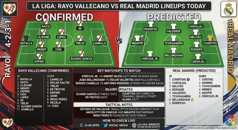 Rayo Vallecano vs Real Madrid Lineups