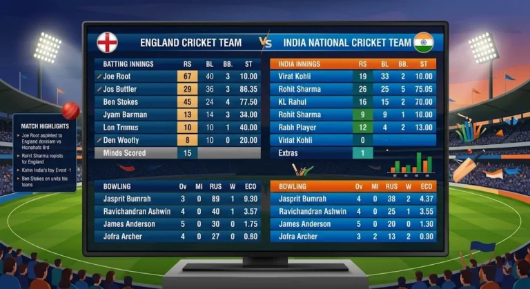 England Cricket Team vs India National Cricket Team Match Scorecard
