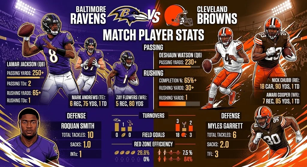 Baltimore Ravens vs Cleveland Browns Match Player Stats